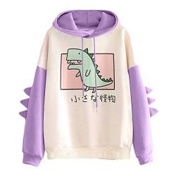 RUNYN Hoodie Damen Sweatshirt mit Kapuze Japanischen Stil Kawaii Karikatur Kapuzenpullover Mädchen Herbst und Winter Pullover für Party Reisen Tägliche (lila, XL) von RUNYN