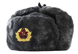 RUSSIAN STORE Colbacco Dunkelgrau mit Makel-Effekt in Ausstattung der russischen Armee Original Soviet Ushanka., Grau 60 cm von RUSSIANSTORE