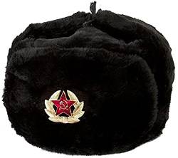 RUSSIANSTORE Russische Schwarz Fellmütze Wolle, Schapka Uschanka, Wintermütze Militärmütze der Sowietischen Armee - Größen verfügbar: L von RUSSIANSTORE