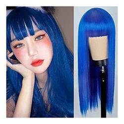 TäGlichen Gebrauch Perücke Lange Glatte Kunsthaarperücken Mit Pony Damen Kostümperücke Haarersatzperücke Haar Perücke (Blue : Blue, Size : 27in) von RUTAVM