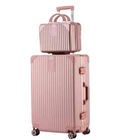 Koffer Trolley Reisekoffer 2-teiliges Gepäckset Mit Spinner-Rädern, Passwortsperre, 14-Zoll-Hartschalen-Kosmetikkoffer Koffer Gepäck Rollkoffer (Color : Rosa, Size : 24in) von RUVOO