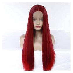 Perücke Perücken Burgund Synthetische Lange Gerade Perücken Mit Spitze Vorne, Rote Perücken Für Frauen Lange Glatte Rote Haarperücke von RUVOO