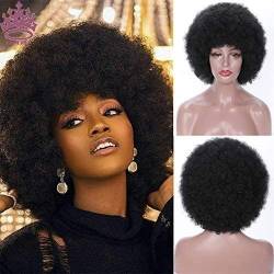 Perücke Perücken Weiche Afro Perücke 70er Jahre Für Frauen Afro Kinky Curly Hair Perücken Natürliche Kurze Afro Curly Perücke ( Blue : Black , Size : A ) von RUVOO