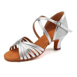 RUYBOZRY Damen Latein Praxis Salsa Tanzschuhe Ballsaal Tanzende Sandalen,L3018-Silver,5cm,EU41 von RUYBOZRY