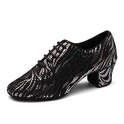 RUYBOZRY Damen Latein Tanzschuhe Schnürschuhe Mit Geschlossenem Jazz Modern Dance Übungsschuhe WDL-K4-Schwarz-4cm Absatz,EU 38 von RUYBOZRY