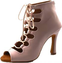 RUYBOZRY Damen Schnürschuhe Latein Schuhe Tanzstiefel Ballsaal Party Stiefeletten mit Reißverschluss,YCL456-Rosa-6,EU39 von RUYBOZRY