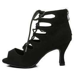 RUYBOZRY Damen Schnürschuhe Latein Schuhe Tanzstiefel Ballsaal Party Stiefeletten mit Reißverschluss,YCL456-Schwarz-6,EU36 von RUYBOZRY