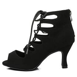 RUYBOZRY Damen Schnürschuhe Latein Schuhe Tanzstiefel Ballsaal Party Stiefeletten mit Reißverschluss,YCL456-Schwarz-7.5,EU40 von RUYBOZRY