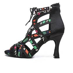 RUYBOZRY Damen Schnürschuhe Latein Schuhe Tanzstiefel Ballsaal Party Stiefeletten mit Reißverschluss,YCL523-Schwarz-6,EU38 von RUYBOZRY