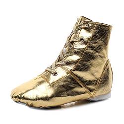 RUYBOZRY PU Gold & Silber High Modern Jazz Schuhe Ledersohle Jazz Tanzstiefel für Mädchen & Jungen & Frauen & Männer,Modell-TJ-Jazz-GBJY,Gold,38 EU von RUYBOZRY