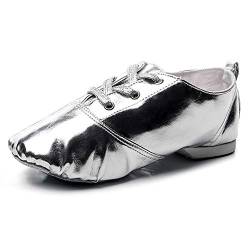 RUYBOZRY PU Gold & Silber Jazz Schuhe Ledersohle Nodern Jazz Schuhe für Mädchen & Jungen & Frauen & Männer,Modell-TJ-Jazz-DBJY,Silber,38 EU von RUYBOZRY