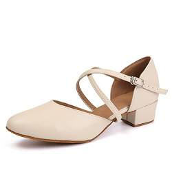 RUYBOZRY Tanzschuhe Damen Latein Geschlossen Salsa Bachata Charakter Ballsaal Tanzschuhe YCL188-Beige-5.5cm Absatz,EU 36.5 von RUYBOZRY