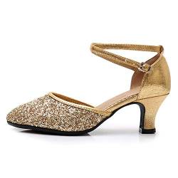 RUYBOZRY Tanzschuhe Standard und Latein Damen Fersen Geschlossene Zehen Salsa Party Ballsaal,DY225-S, Gold-5.5,EU 37 von RUYBOZRY