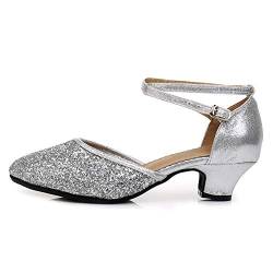 RUYBOZRY Tanzschuhe Standard und Latein Damen Fersen Geschlossene Zehen Salsa Party Ballsaal,DY225-S,Silber-3.5,EU 40 von RUYBOZRY