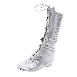 RUYBOZRY Unisex High Top Jazztanzschuhe Split Ledersohle Dance Stiefel für Mädchen & Jungen & Frauen & Männer,Modell-TJ-Jazz-PUJC,Silber,41 EU von RUYBOZRY