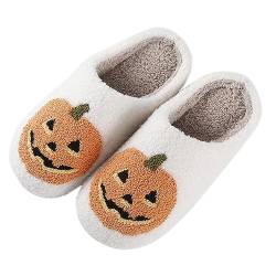 RUYI Halloween Hausschuhe Damen Herren Kürbis Slippers, Winter Plüsch Pantoffeln Spooky Slides, Warme Rutschfest Cartoon Hauspantoffeln, Lustige Halloween Geschenke von RUYI