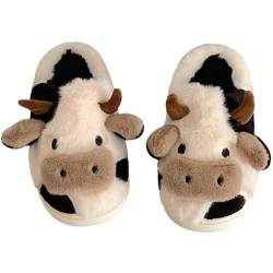 RUYI Kuh Hausschuhe Damen Herren Flauschig Cow Slippers Plüsch Pantoffeln Winter Tiere Niedliche Cartoon Hauspantoffeln Warme Lustige Schuhe Indoor Mädchen Frauen von RUYI