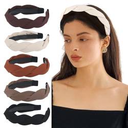 5 Stück Haarreifen Damen, Haarreif Geflochten für Mädchen Vintage Haarreifen Breit Haarband Modisches Stirnbänder Rutschfest Kopfband Französischer Haarreif mit Zähnen (5 Farben) von RVLZKCPG