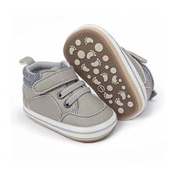 RVROVIC Baby Jungen Mädchen Anti-Rutsch-Sneakers Soft Ankle Stiefel Kleinkind erste Wanderer Neugeborenen Krippe Schuhe (6-12 Monate, 1-Grau) von RVROVIC