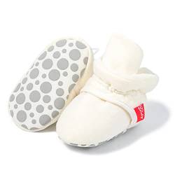 RVROVIC Baby Jungen Mädchen Kuschelige Fleece-Schuhe mit rutschfester Unterseite, Warme Wintersocken(2-Weiß, 0-6 Monate) von RVROVIC