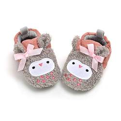 RVROVIC Baby Jungen Mädchen Kuschelige Fleece-Schuhe mit rutschfester Unterseite, Warme Wintersocken(B-Rosa Eule, 12-18 Monate) von RVROVIC