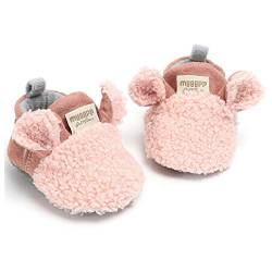 RVROVIC Baby Jungen Mädchen Kuschelige Fleece-Stiefel mit rutschfestem Boden Warme Wintersocken Hausschuhe(1-Rosa,6-12 Monate) von RVROVIC