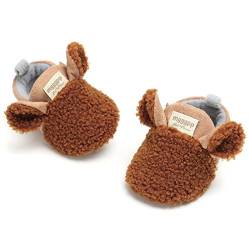 RVROVIC Baby Jungen Mädchen Kuschelige Fleece-Stiefel mit rutschfestem Boden Warme Wintersocken Hausschuhe,1-Braun,6-12 Monate von RVROVIC