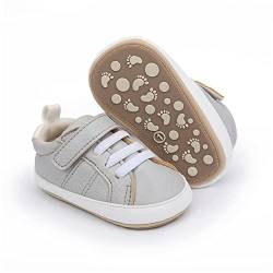 RVROVIC Baby Jungen Mädchen Sneaker Anti-Rutsch Oxford Loafer Flats Säugling Kleinkind PU Leder Weiche Sohle Baby Schuhe(0-6 Monate,4-Grau) von RVROVIC