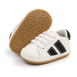 RVROVIC Baby Jungen Mädchen Sneaker Anti-Rutsch Oxford Loafer Flats Säugling Kleinkind PU Leder Weiche Sohle Baby Schuhe, Weiß - 2 Weiß Schwarz - Größe: 12-18 Monate von RVROVIC