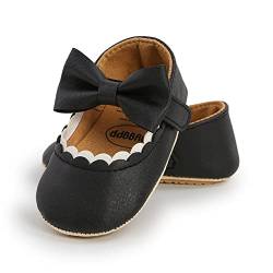 RVROVIC Baby Mädchen Mokassins Prinzessin Mary Jane Flache Kleider Schuhe Premium Leichte Weiche Sohle Krippe Schuhe Kleinkind Schuhe(0-6 Monate,Bogenknoten Schwarz) von RVROVIC