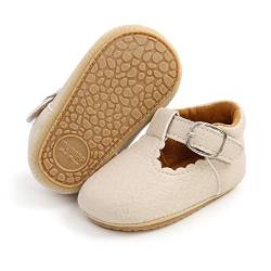 RVROVIC Baby Mädchen Mokassins Prinzessin Mary Jane Flache Kleider Schuhe Premium Leichte Weiche Sohle Krippe Schuhe Kleinkind Schuhe, Beige - A1 Beige - Größe: 6-12 Monate von RVROVIC