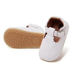 RVROVIC Baby Mädchen Mokassins Prinzessin Mary Jane flache Kleider Schuhe Premium leichte weiche Sohle Kinderbett Schuhe Kleinkind Schuhe, A1 Weiß, 0-6 Monate von RVROVIC