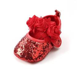 RVROVIC Baby Mädchen Mokassins Säugling Prinzessin Glitzern Premium Leichte weiche Sohle Prewalker Kleinkind Mädchen Schuhe(12-18 Monate,7-Rot) von RVROVIC