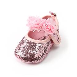 RVROVIC Baby Mädchen Mokassins Säugling Prinzessin Glitzern Premium Leichte weiche Sohle Prewalker Kleinkind Mädchen Schuhe(6-12 Monate,7-Rosa) von RVROVIC