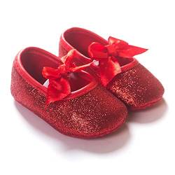 RVROVIC Baby Mädchen Mokassins Säugling Prinzessin Glitzern Premium Leichte weiche Sohle Prewalker Kleinkind Mädchen Schuhe(6-12 Monate,8-Rot) von RVROVIC