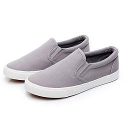 RVROVIC Damen Canvas Slip-On Sneakers Weiche Wanderschuhe Flache Loafer mit Gummisohle（Grau,39 EU von RVROVIC