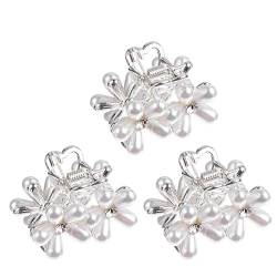 RVUEM 3pcs Small Pearl Claw Clips, Mini Bangs Clips Hair Clamps with Daisy Flower Hair Pin Decorative for Women Girls (Silver) von RVUEM