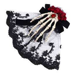 RVUEM Skeleton Hands Hair Clips Gothic Headwear Halloween Brooch Pin Skeleton Lapel Pin Rose Flower Breast Pins Halloween Party Favor Gifts (Black 2) von RVUEM