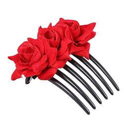Rose Hair Side Comb, Big Rose Wedding Bridal Floral Hair Headpiece for Brides and Bridesmaids (Red) von RVUEM