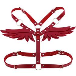 Women's Punk Waist Belt Body Chain Pu Leather Harness Adjustable with Buckles Angel Wings Design Body Chest Harness(Red),Shoulder Strap von RVUEM
