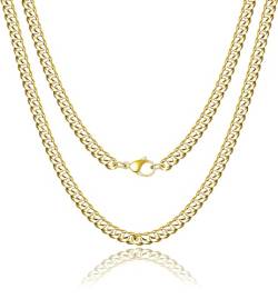 RWQIAN Edelstahl Klassische Kette Herren Gold 6mm Panzerkette Männer Link Chain Cuban Kette 55CM Hip-Hop Halskette von RWQIAN