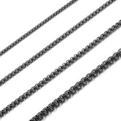 RWQIAN Herren Edelstahl Kette Schwarz 60CM Venezianierkette Männer Briolette Kette Box Halskette Breite 2.5mm für Damen von RWQIAN