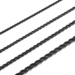 RWQIAN Kordelkette Herren Schwarz Kette Edelstahl verdrehte kette 2mm Damen Halskette 50CM von RWQIAN