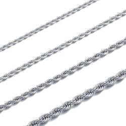 RWQIAN Kordelkette Herren Silber Kette Edelstahl verdrehte kette 2.5mm Damen Halskette 65CM von RWQIAN