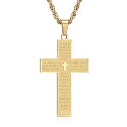 RWQIAN Kreuz Kette Herren Golden Kreuzkette mit Bibel Verse Kreuz Anhänger Männer Kreuz Halskette 50cm Christlicher Kreuz Schmuck Inspirierendes Geschenk von RWQIAN