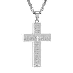 RWQIAN Kreuz Kette Herren Silber Kreuzkette mit Bibel Verse Kreuz Anhänger Männer Kreuz Halskette 50cm Christlicher Kreuz Schmuck Inspirierendes Geschenk von RWQIAN