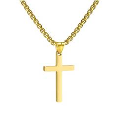 RWQIAN Kreuzkette Herren Kreuz kette Gold 18" Edelstahl Jungen Anhänger Kreuz Halskette Schmuck für Damen von RWQIAN