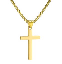 RWQIAN Kreuzkette Herren Kreuz kette Gold 18" Edelstahl Jungen Anhänger Kreuz Halskette Schmuck für Damen von RWQIAN