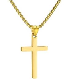 RWQIAN Kreuzkette Herren Kreuz kette Gold 18" Edelstahl Jungen Anhänger Kreuz Halskette Schmuck für Damen von RWQIAN