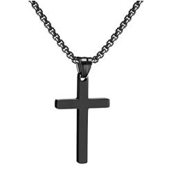 RWQIAN Kreuzkette Herren Kreuz kette Schwarz 18" Edelstahl Jungen Anhänger Kreuz Halskette Schmuck für Damen von RWQIAN